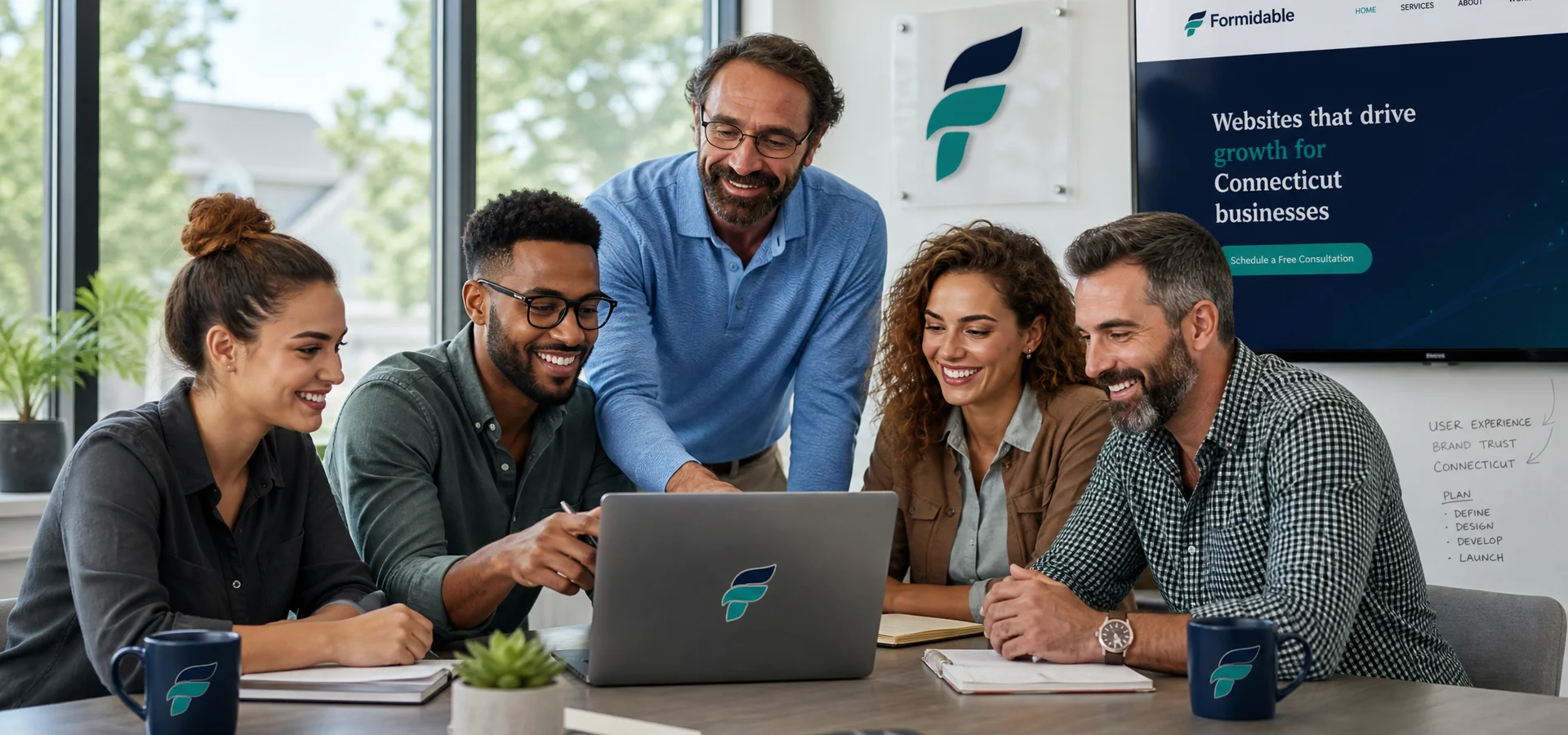 Modern Connecticut small business team working on website design